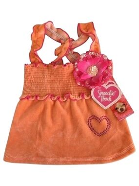 Smoochie Pooch Velour Smocked Dog Dress Flower Orange Pink Size S